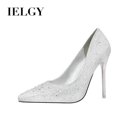 IELGY Women's fashion sweet and elegant 11cm stiletto heels with pointed diamond wedding shoes