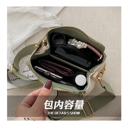 IELGY Contrast Chain Portable Bucket Bag Broadband Shoulder Crossbody Bag
