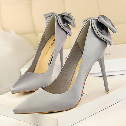 IELGY Women's fashion sweet high heel women's shoes with stiletto heels and thin satin bow shoes