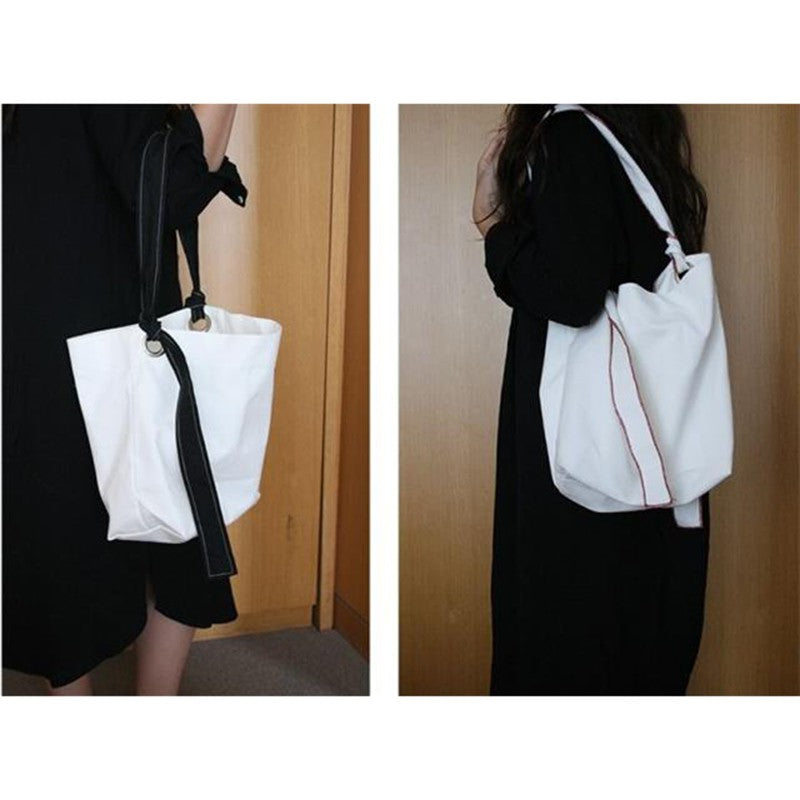 IELGY Solid color shopping bag shoulder diagonal canvas bag large capacity bag