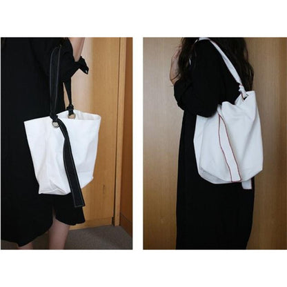 IELGY Solid color shopping bag shoulder diagonal canvas bag large capacity bag
