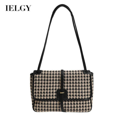 IELGY Korean retro one-shoulder small square bag lattice flap