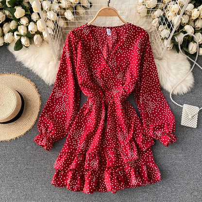 IELGY Irregular Vacation Slim Short Woman's dress Ruffle Casual Fashion Sweet Polka dot