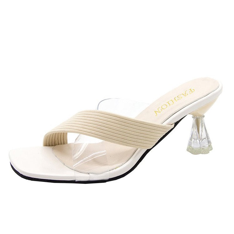 IELGY Fashion Transparent High Heel Square Toe Open Toe Roman Slippers Female Trend