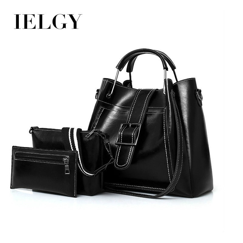 IELGY Oil wax leather female and female bag new three-piece Korean diagonal shoulder bag