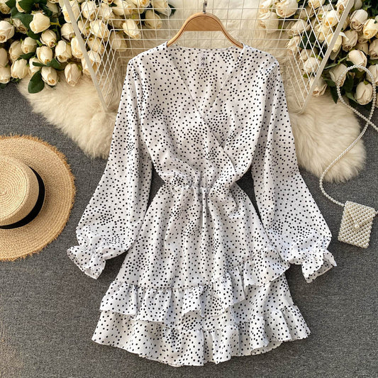 IELGY Irregular Vacation Slim Short Woman's dress Ruffle Casual Fashion Sweet Polka dot