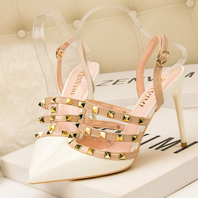 IELGY Pointed-toe high heel women fashion sexy 10cm thin with thin rivets women's Roman sandals