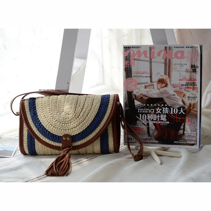 Diagonal shoulder straw bag rattan bag