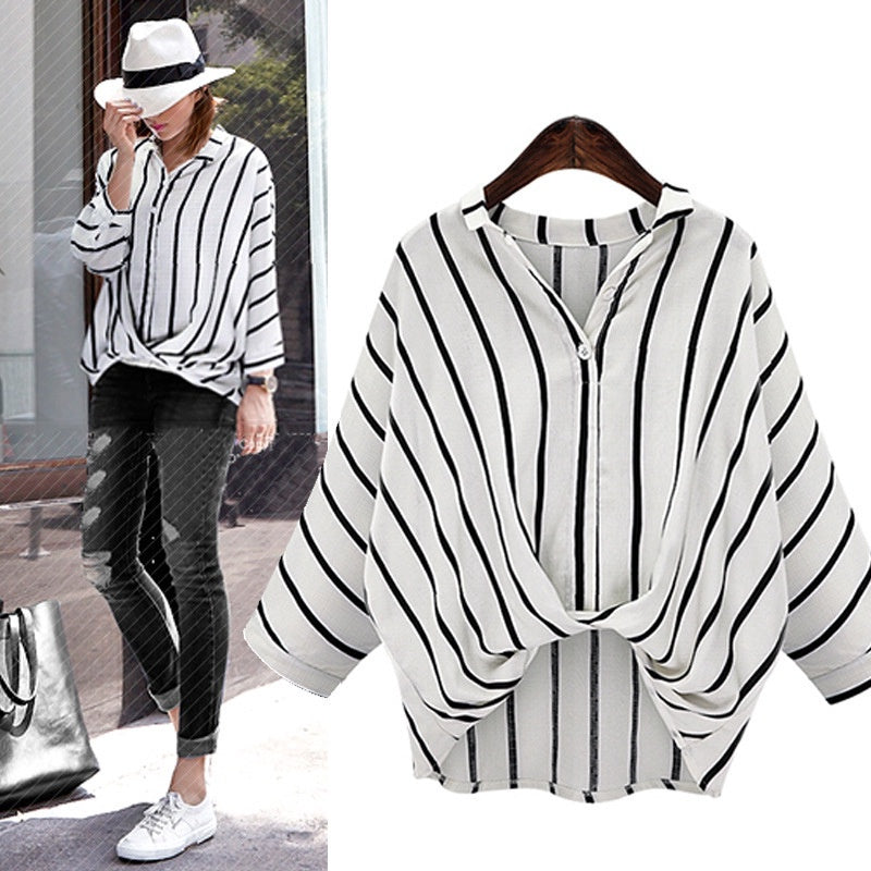 IELGY Plus Size Loose Striped Shirt Top
