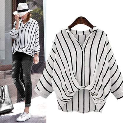 IELGY Plus Size Loose Striped Shirt Top