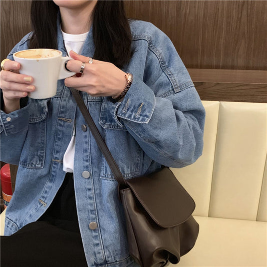 IELGY All-match Dumpling Retro Zipper Black Woman's bag Crossbody Simple One-shoulder