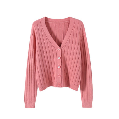 IELGY fashion solid color button outer loose long-sleeved v-neck knitted cardigan women