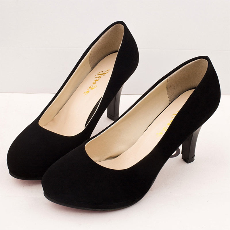 IELGY Korean women's shoes casual high-heeled thick-heeled matte black