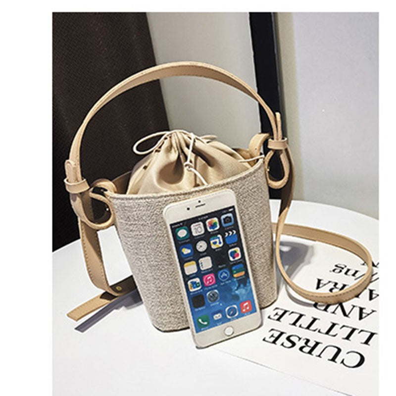 IELGY canvas  stitching bucket bag with handbag Fashion