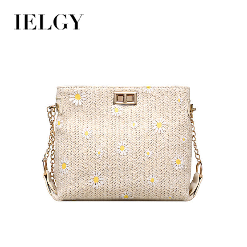IELGY straw woven bag women's bag all-match chain woven one-shoulder messenger bag
