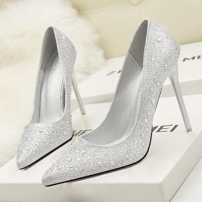IELGY Women's fashion sweet and elegant 11cm stiletto heels with pointed diamond wedding shoes