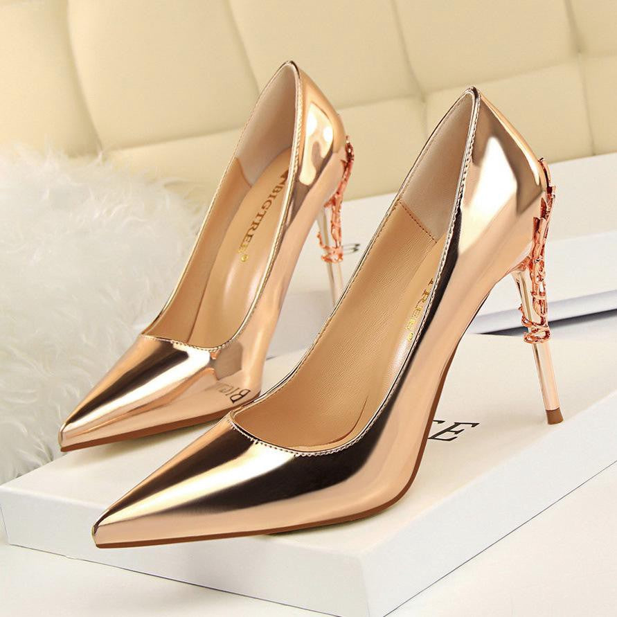 IELGY Fashionable sexy women's shoes with metal heel, stiletto heel, patent pumps