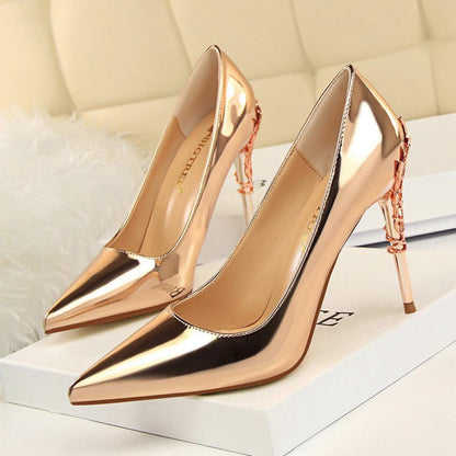IELGY Fashionable sexy women's shoes with metal heel, stiletto heel, patent pumps