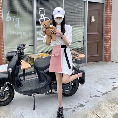 IELGY short-sleeved two-piece female design dress trend Large size cover meat suit