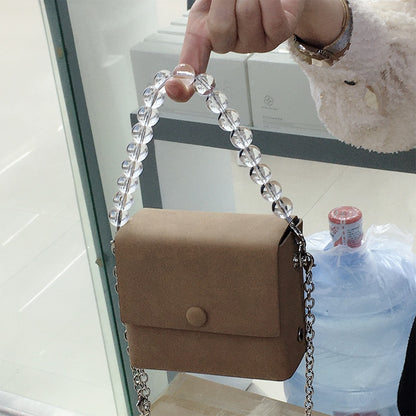 IELGY Small group retro pearl bag girl summer chain small square bag oblique bag girl cute handbag