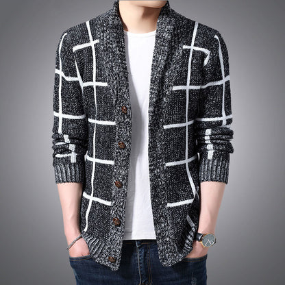 IELGY Men's clothes cardigan knitted plaid simple jacket casual all-match Korean version stylish