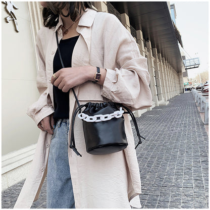 IELGY Women's bag popular solid color simple bucket bag all-match one shoulder Crossbody Western style casual