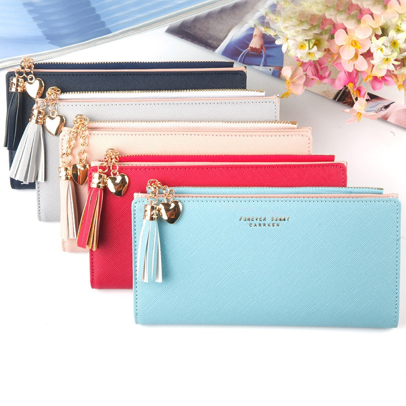 IELGY Long Wallet Ladies Multi-Card Position Clutch Pull Tassel Chain Mobile Phone Bag