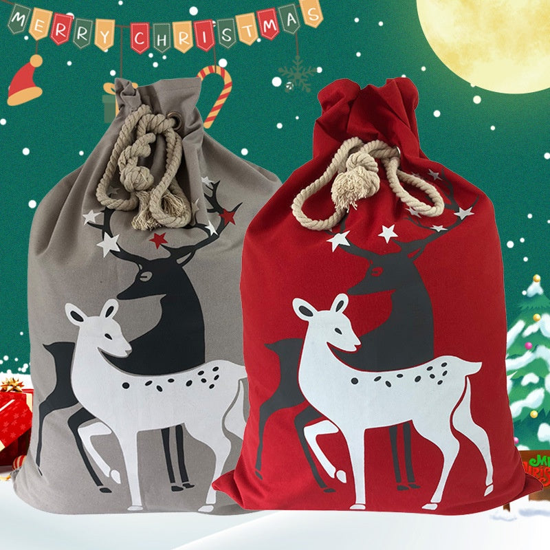 IELGY Red Christmas Bag Elk Canvas Drawstring Drawstring