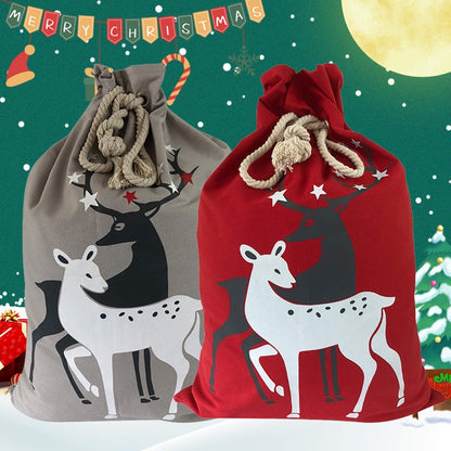 IELGY Red Christmas Bag Elk Canvas Drawstring Drawstring