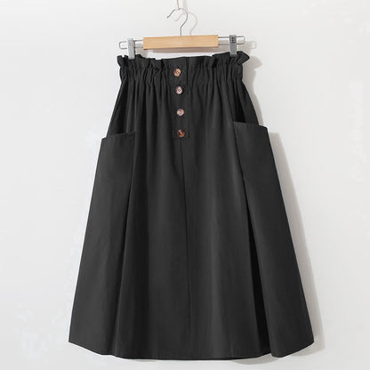 IELGY Solid color high waist literary style A-line skirt