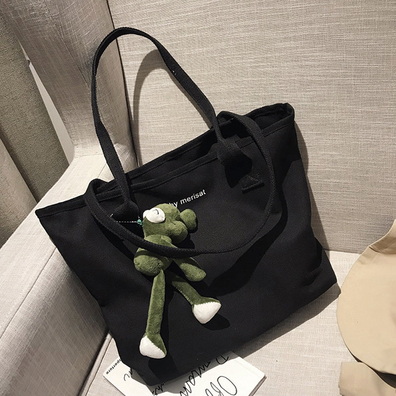 Ielgy large capacity canvas bag women 2020 new Korean version spring and summer Canvas Tote Bag portable simple one shoulder bag trend