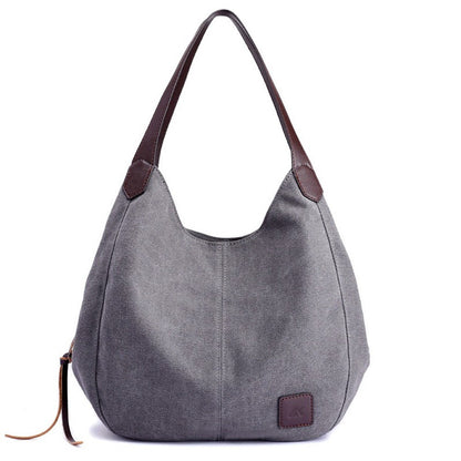 New canvas bag female bag fashion wild art simple shoulder bag multi-compartment leisure big bag