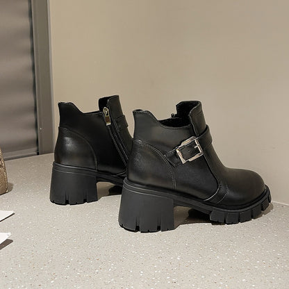 IELGY black round toe high-heeled Martin boots thick heel waterproof platform female trend