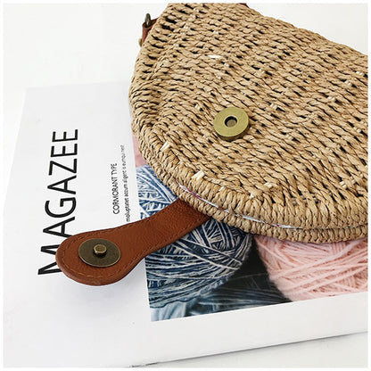 IELGY Straw bag shell bag shoulder Messenger bag beach bag