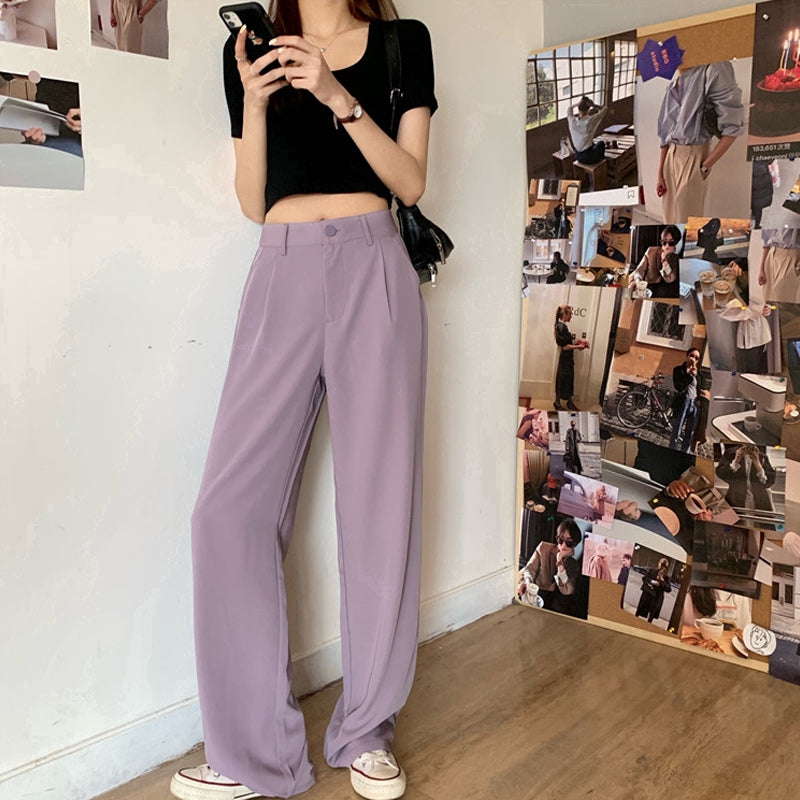 IELGY Summer purple women's wide trousers purple Wide-legged Pants
