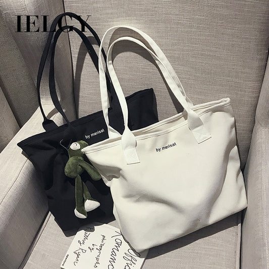 Ielgy large capacity canvas bag women 2020 new Korean version spring and summer Canvas Tote Bag portable simple one shoulder bag trend