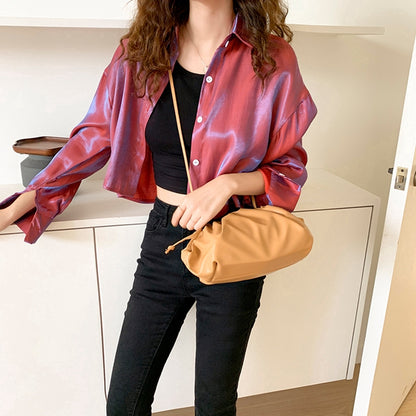 IELGY One-shoulder female bag dumplings Messenger bag pleated bag hand bag small bag female