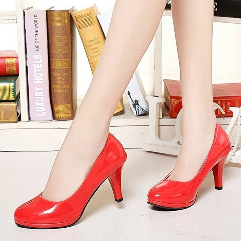 IELGY Korean women's shoes casual high-heeled thick-heeled matte black