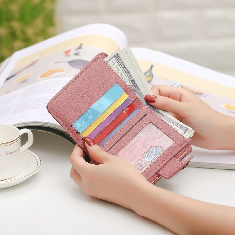 Short multi-function printed ladies wallet