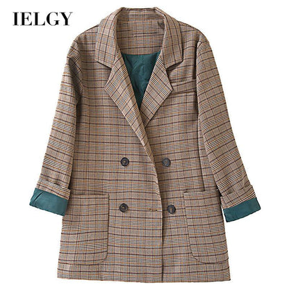 IELGY fashion small suit jacket women loose Korean retro plaid