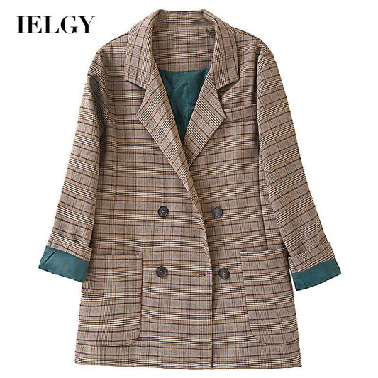 IELGY fashion small suit jacket women loose Korean retro plaid