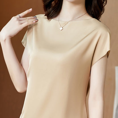 IELGY round neck short-sleeved t-shirt solid color mulberry silk top bottoming shirt