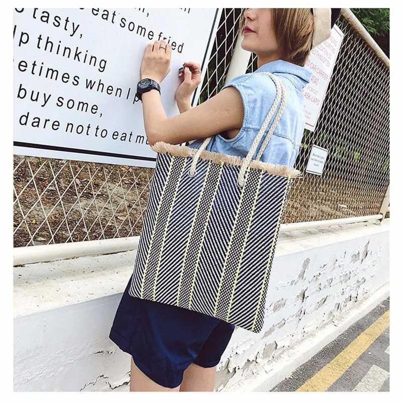 IELGY New Weave Stripe Tote Bag Korea chic bag straw bag