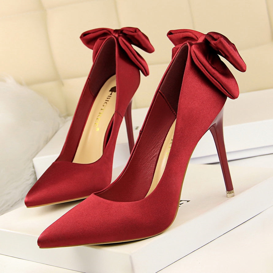 IELGY Women's fashion sweet high heel women's shoes with stiletto heels and thin satin bow shoes