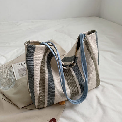 IELGY Canvas Stripe Bag Large Capacity Female Bag Trend Summer Simple
