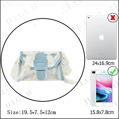IELGY Transparent White All-match Color matching Printed Casual Women's bag Daisy One shoulder Diagonal