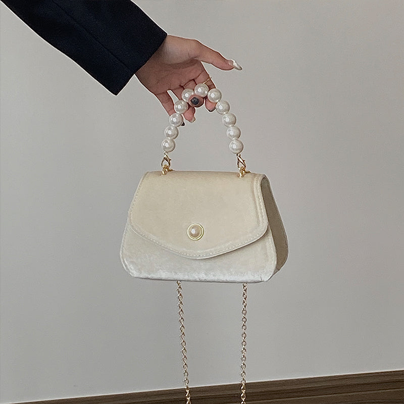 IELGY Vintage pearl portable small square bag women suede chain dinner bag French messenger shoulder bagshoulder crossbody women simple bag classic street fashion laptop shoulder b