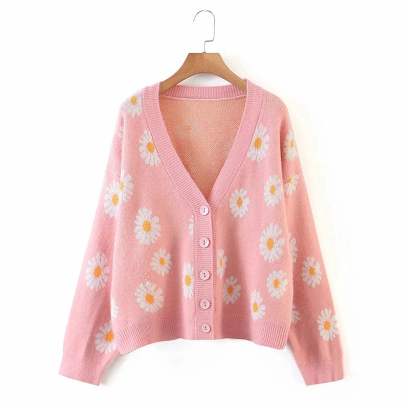 IELGY fresh and sweet little daisy cardigan sweater women V-neck