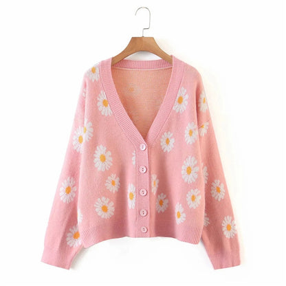 IELGY fresh and sweet little daisy cardigan sweater women V-neck