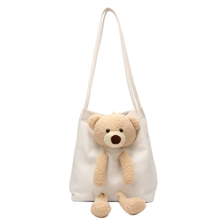 IELGY Summer popular bear canvas fashion portable all-match one-shoulder canvas ladies bag